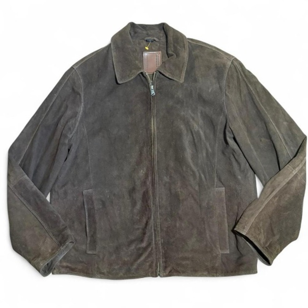 Chocolate brown Bomber jacket mens LG‎ goatskin nubuck leather suede EUC